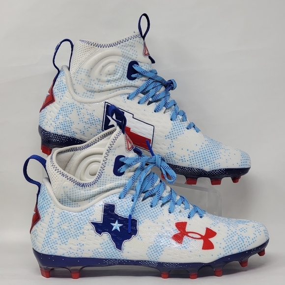 Under Armour Spotlight Lux 2 MC Men Size 9 3027041-100 TEXAS Football Cleats New - Picture 1 of 10